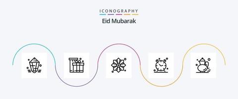 Eid Mubarak Linie 5 Icon Pack inklusive Zeit. Alarm. eid. Muslim. Design vektor