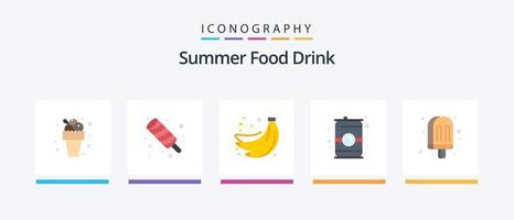 sommer essen trinken flach 5 icon pack inklusive essen. Wasser. Bananen. kann. Getränk. kreatives Symboldesign vektor