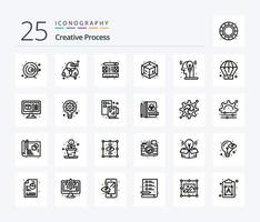 Kreativprozess 25-Zeilen-Icon-Pack inklusive Creative. Mann. Prozess. Prozess. Objekt vektor