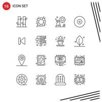 satz von 16 modernen ui-symbolen symbole zeichen für back disc strategie ray config editierbare vektordesignelemente vektor