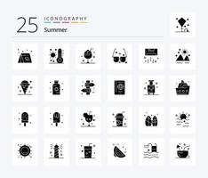 Sommer 25 solides Glyphen-Icon-Paket inklusive Sommer. Brille. Thermometer. Sommer. Glas vektor