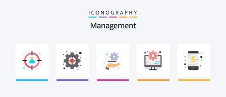 förvaltning platt 5 ikon packa Inklusive företag. förvaltning. strategisk. dator. planen. kreativ ikoner design vektor