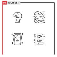 uppsättning av 4 modern ui ikoner symboler tecken för erfarenhet Kista huvud natur halloween skrin redigerbar vektor design element