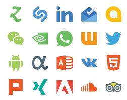 20 social media ikon packa Inklusive plurk vk whatsapp Microsoft tillgång android vektor