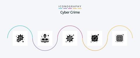 cyber brottslighet glyf 5 ikon packa Inklusive information. chip. miljö insekt. antivirus. sparare vektor