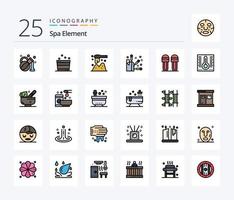 Spa Element 25 Zeilen gefülltes Icon Pack inklusive Pantoffel. gemütlich. Scoop. Kleider. Spa vektor