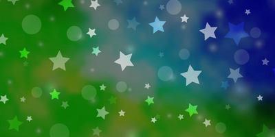 hellblaues, grünes Vektormuster mit Kreisen, Sternen vektor