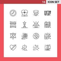 uppsättning av 16 modern ui ikoner symboler tecken för experimentera systemet storm arbetsstation skrivbordet redigerbar vektor design element