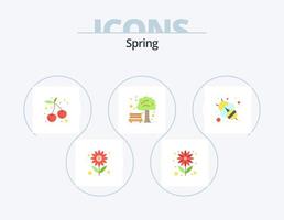 vår platt ikon packa 5 ikon design. honung bi. bi. Sol blomma. träd. bänk vektor