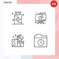 mobil gränssnitt linje uppsättning av 4 piktogram av anatomi låda sjukhus utbildning handla redigerbar vektor design element