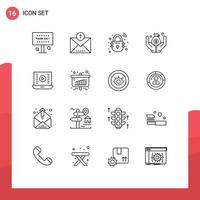 Aktienvektor-Icon-Pack mit 16 Zeilenzeichen und Symbolen für Medienspiele. Sparen Sie gesendetes Geld, sichere bearbeitbare Vektordesign-Elemente vektor