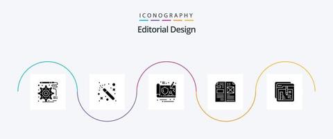 redaktionell design glyf 5 ikon packa Inklusive utbildning. kreativ. gdpr. webbläsare. layout vektor