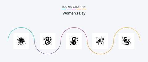 Womens Day Glyph 5 Icon Pack inklusive Schutz. Lautsprecher. weiblich. Präsentation. Feminismus vektor