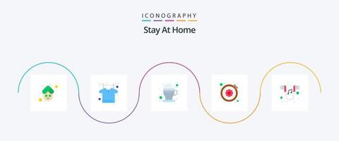 Bleib zu Hause Flat 5 Icon Pack inklusive Ohr. Lebensstil. Tasse. Freizeit. Tee vektor