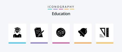 utbildning glyf 5 ikon packa Inklusive . geometriska. keps. utbildning. klocka. kreativ ikoner design vektor