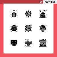 9 universelle solide Glyphenzeichen Symbole der Bäckerei Roboterdatenbankstuhl Internet-Bot-Ansicht editierbare Vektordesign-Elemente vektor
