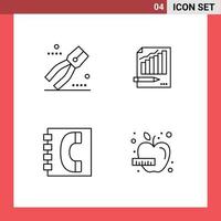 Piktogrammsatz von 4 einfachen gefüllten flachen Farben des Konstruktionsdiagrammwerkzeugs Analysebuch editierbare Vektordesignelemente vektor