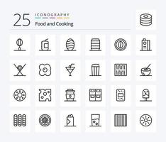 mat 25 linje ikon packa Inklusive matlagning. mat. mat. snabb mat. drycker vektor