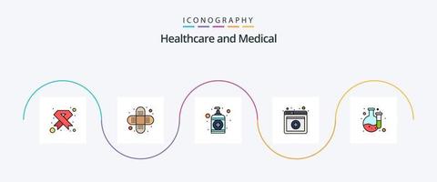 mit medizinischer Linie gefülltes flaches 5-Icon-Paket einschließlich Labor. chemisch. Hand. Dienstleistungen. medizinisch vektor