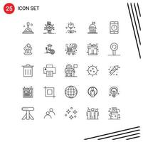Gruppe von 25 Zeilen Zeichen und Symbole für bearbeitbare Vektordesign-Elemente für die Abstimmung von Blumenpolitikkampagnen für Mobiltelefone vektor