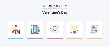 valentines dag platt 5 ikon packa Inklusive alla hjärtans dag. hjärta. romantisk. Glödlampa. vykort. kreativ ikoner design vektor