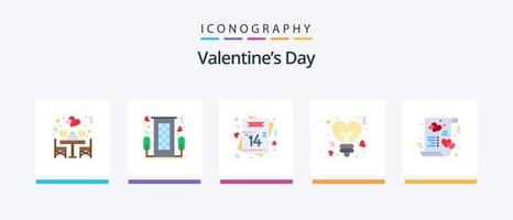 Valentinstag Flat 5 Icon Pack inklusive Valentines. Herz. romantisch. Birne. Postkarte. kreatives Symboldesign vektor