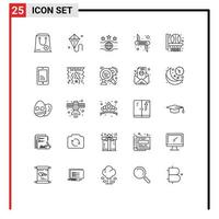 Aktienvektor-Icon-Pack mit 25 Linienzeichen und Symbolen für Sicherheitswaffen-Mardi-Gras-Victorinox-Sport-editierbare Vektordesign-Elemente vektor