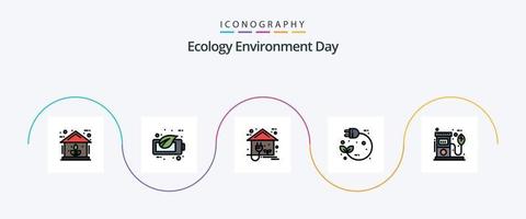 ekologi linje fylld platt 5 ikon packa Inklusive dra. plugg. eko. elektrisk. kraft vektor