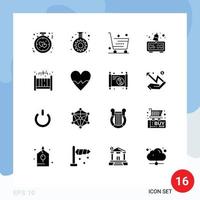 Stock Vector Icon Pack mit 16 Zeilen Zeichen und Symbolen für Home Clock Tube Alarm Shop editierbare Vektordesign-Elemente