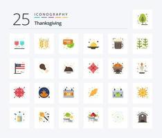 Thanksgiving 25 Flat Color Icon Pack inklusive Thanksgiving Day. Lebensmittel. Email. Cafe. das Erntedankfest vektor