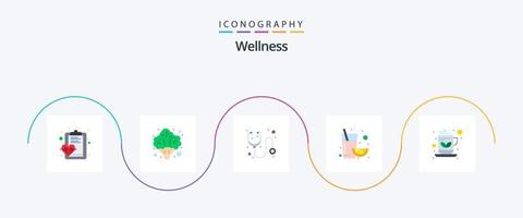 wellness platt 5 ikon packa Inklusive te. frukost. läkare. orange. frukt vektor