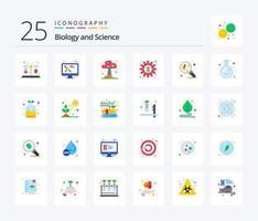 biologi 25 platt Färg ikon packa Inklusive vetenskap. molekyl. svamp. molekyl. växt vektor