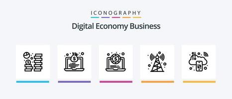 digital ekonomi företag linje 5 ikon packa Inklusive internet. datoranvändning. fabrik. moln. paj. kreativ ikoner design vektor