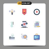 Stock Vector Icon Pack mit 9 Zeilen Zeichen und Symbolen für Konferenzregen Gewinner Wetter heiß editierbare Vektordesign-Elemente