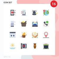 Piktogrammsatz von 16 einfachen flachen Farben des IoT-Schutz-Naturversicherungssteins editierbares Paket kreativer Vektordesign-Elemente vektor