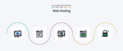 Webhosting-Linie gefüllt Flat 5 Icon Pack inklusive Schloss. Erde. Marketing. Error. Browser vektor