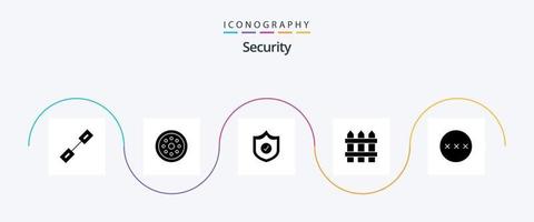 Security Glyph 5 Icon Pack inklusive Schutz. Holz. schlau. Sicherheit. Zaun vektor