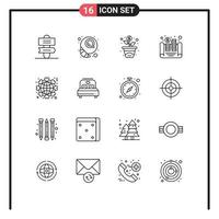 Stock Vector Icon Pack mit 16 Linienzeichen und Symbolen für Liebe, Herz, Wachstum, Globus, Geld, editierbare Vektordesign-Elemente