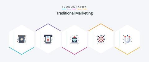 Traditionelles Marketing 25 flaches Icon Pack inklusive Markt. das Blei. bieten. Strategie. Anzeige vektor