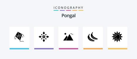 Pongal Glyphe 5 Icon Pack inklusive Sonne. Wahrzeichen. Diwali. Gizeh. Festival. kreatives Symboldesign vektor