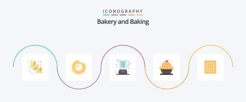 Baking Flat 5 Icon Pack inklusive Backen. Kuchen. Kochen. Nachtisch. Kuchen vektor