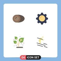 flaches Icon-Set für mobile Schnittstellen mit 4 Piktogrammen von Kokosnuss wachsen Gastronomie Interieur Natur editierbare Vektordesign-Elemente vektor