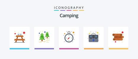 Camping Flat 5 Icon Pack inklusive . Holz. Navigation. Protokoll. Bausatz. kreatives Symboldesign vektor