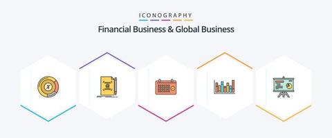 finansiell företag och global företag 25 fylld linje ikon packa Inklusive ner. linje. skapa. Graf. år vektor