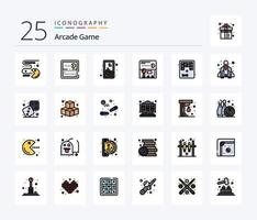 Arcade-Icon-Pack mit 25 Zeilen gefüllt, einschließlich Rakete. Spiel. abspielen. Spaß. Spiel vektor