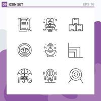 Umrisspaket mit 9 universellen Symbolen für Geschäftsradarproduktionsantennenmünzen editierbare Vektordesignelemente vektor