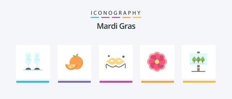 Mardi Gras Flat 5 Icon Pack inklusive. Zeichen. Kostüm. Planke. Blume. kreatives Symboldesign vektor