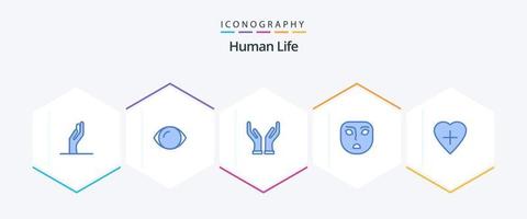 Human 25 Blue Icon Pack inklusive . Menschenherz. Pflege. Herzform. Gesicht vektor