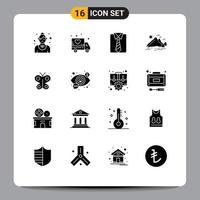 uppsättning av 16 modern ui ikoner symboler tecken för fjäril berg kläder landskap natur redigerbar vektor design element