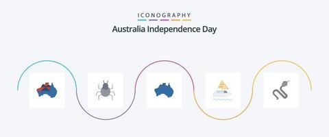 Australien oberoende dag platt 5 ikon packa Inklusive djur. indiska. australiska. fartyg. resa vektor